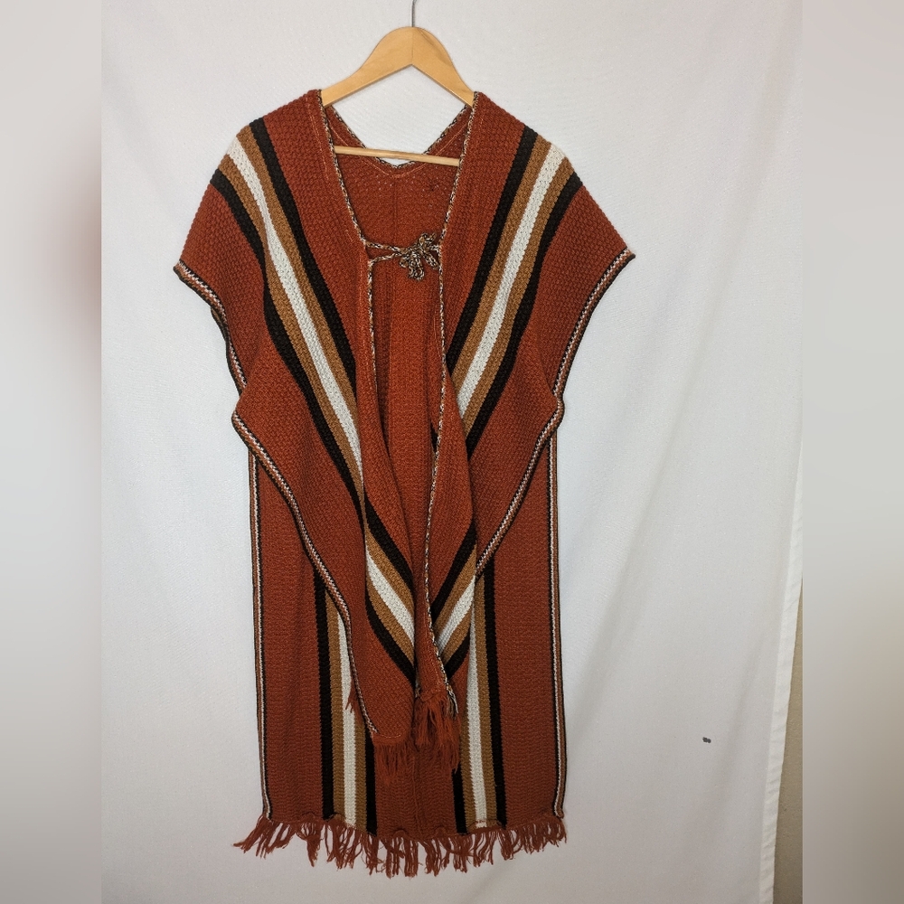 Unbranded Knit Blanket Striped‎ Duster Poncho Short Sleeves One Size